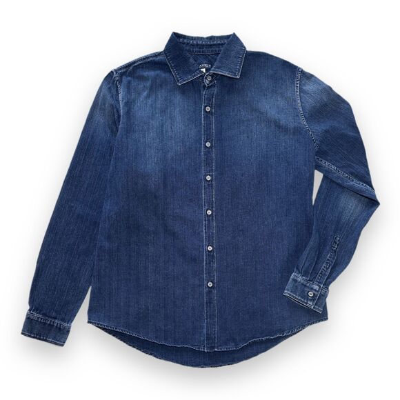 Axel's Premium Over-Dyed Denim Shirt Sz XL Faded Cotton Haringbone Made in Italy - Picture 1 of 12
